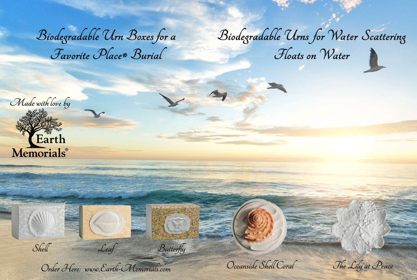 Flowers at Peace - Scattering Biodegradable Cremation Urn Box for Human Ashes